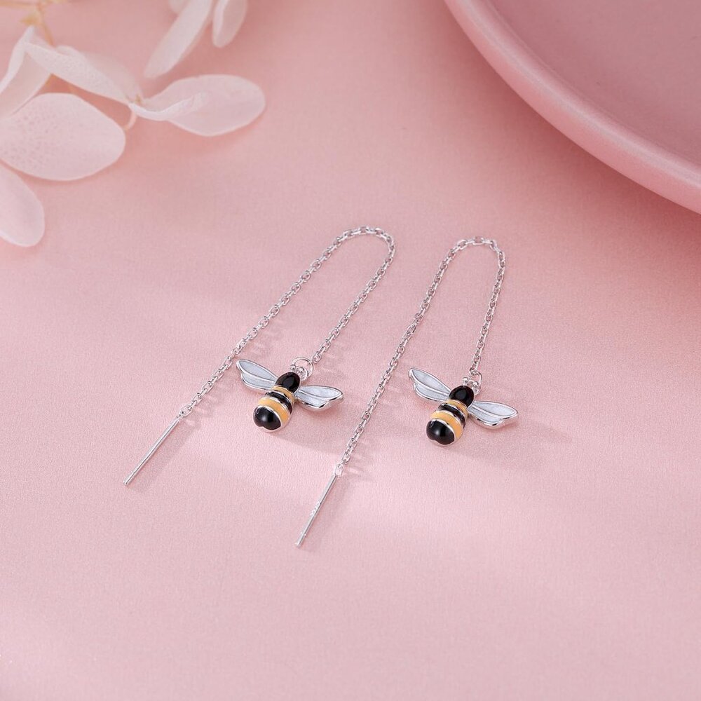 Solid 925 Sterling Silver Bumble Bee Dangle Earri… - image 3